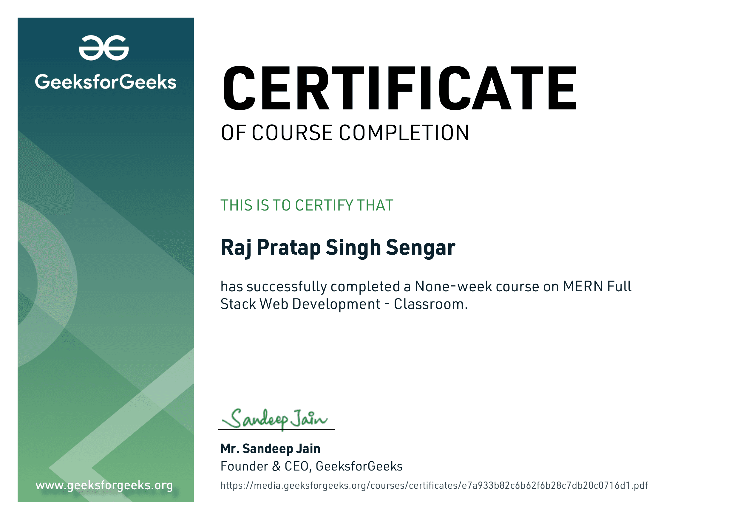 GeeksforGeeks Certificate
